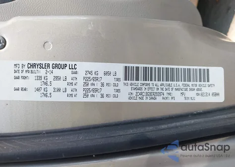 2014 Chrysler Town & Country Touring z USA, uszkodzony, nr VIN 2C4RC1BG9ER293974